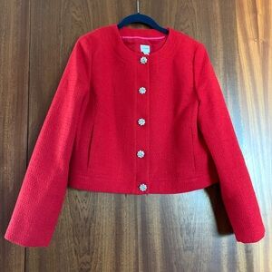 JCrew red Tweed Lady Jacket With Jeweled Buttons